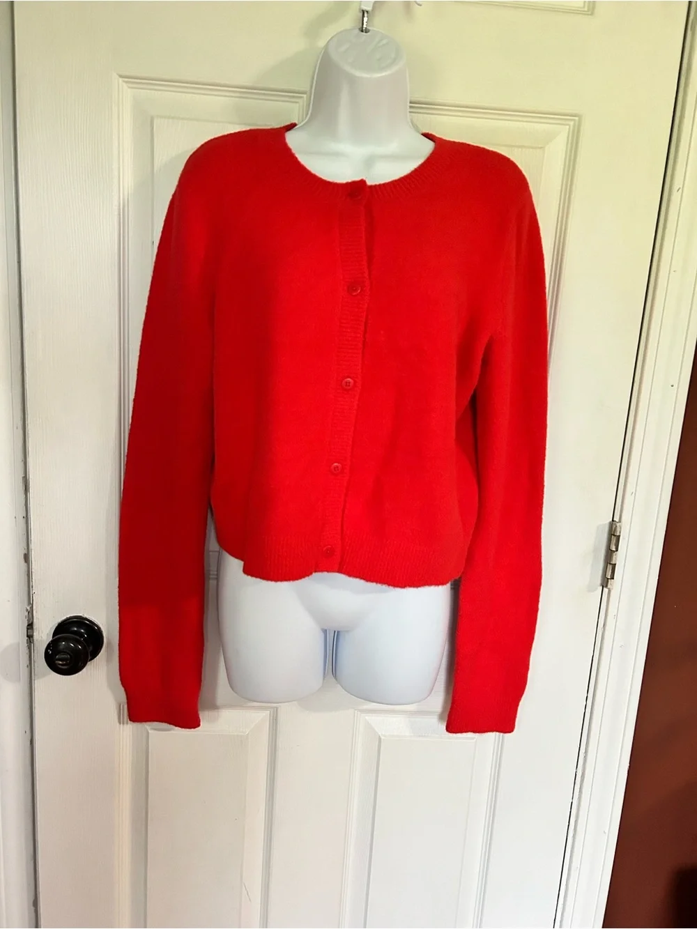 Alo yoga Snuggle Up Sweater Cropped Cardigan in Bright red color